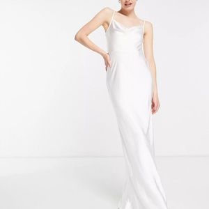 ASOS Pretty Lavish Bridal cowl neck satin slip maxi dress in ivory
